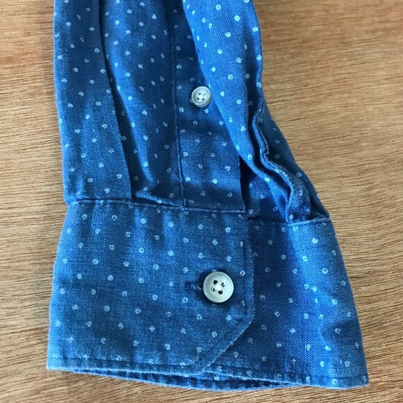 Tasso Elba 100% Linen Shirt Men XXL Blue Dots Button Up Pocket Long Sleeve 16742 - Picture 10 of 13